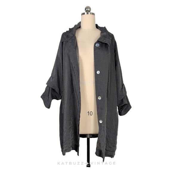 Cut Loose Topper Jacket L Gray Crinkle Lagenlook Artsy Eclectic Glam Coat - Picture 2 of 12